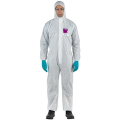 Disposable Coveralls: Chemical Protection, Size 5X-Large, 1.4200 oz, SMS, Two Way Zipper & Stormflaps Closure