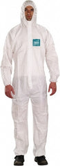 Disposable Coveralls: Chemical & Liquid Protection, Size 3X-Large, 1.5600 oz, Polyethylene, Two Way Zipper & Stormflaps Closure