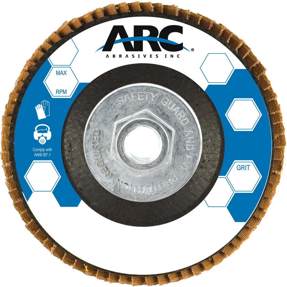 Flap Disc:  4-1/2" Dia, 5/8-11" Hole, 60 Grit, Zirconia Alumina, Type 27