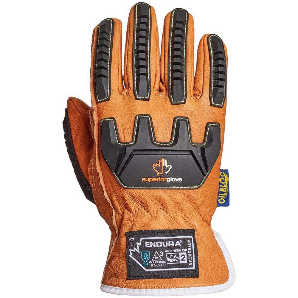 Cut, Puncture & Abrasion-Resistant Gloves: Superior Glove Works 378GKGVB, Size Medium, ANSI Cut A5, ANSI Puncture 4, Engineered Yarn Lined, Goatskin