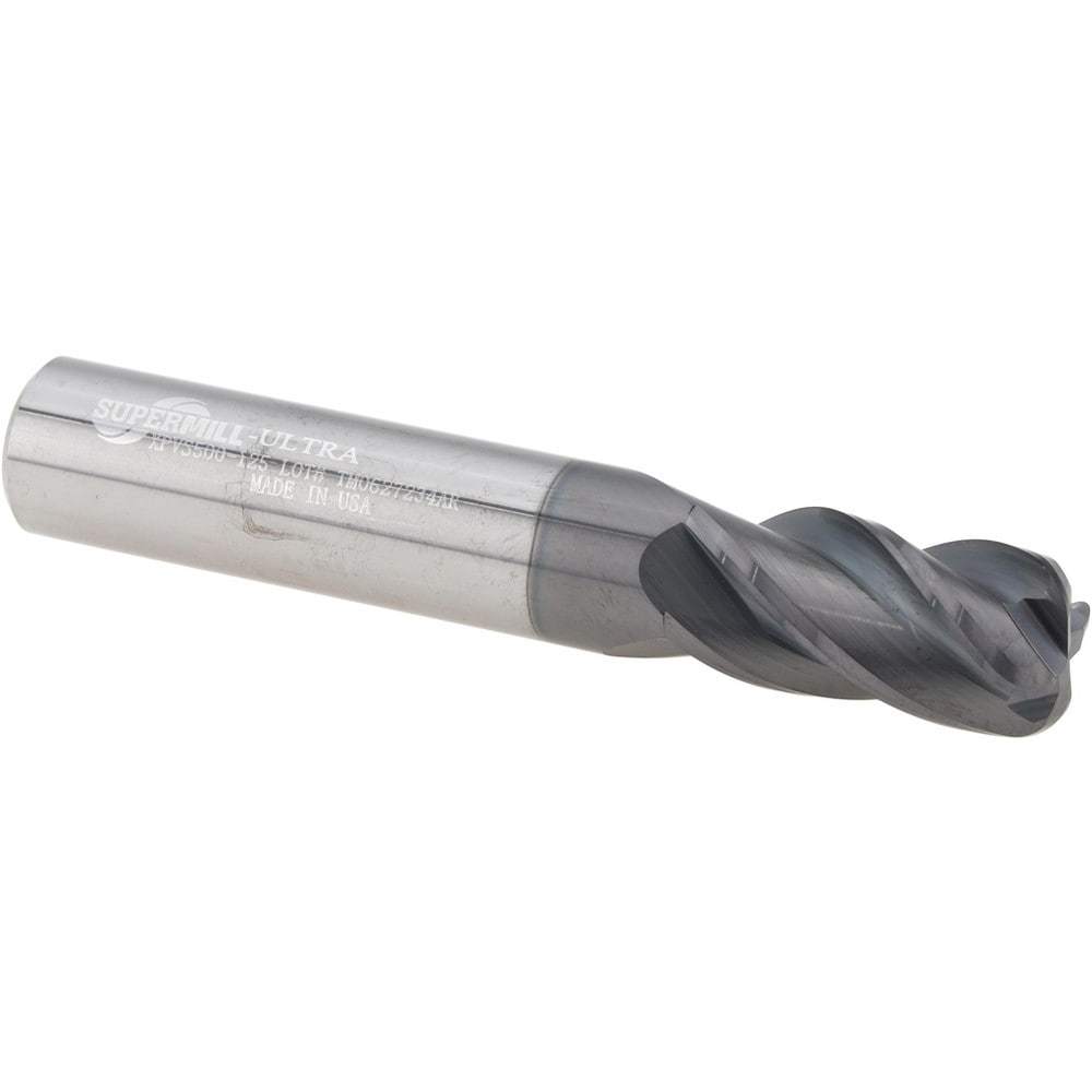 Corner Radius End Mill: 1/2" Dia, 1" LOC, 0.1250" Radius, 4 Flute, Solid Carbide