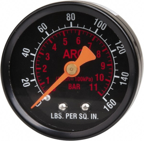 FRL Pressure Gauge: Plastic (Case) & Polycarbonate (Lens), 1/8" Port, 160 Max psi, Use with Standard & Heavy-Duty Regulator