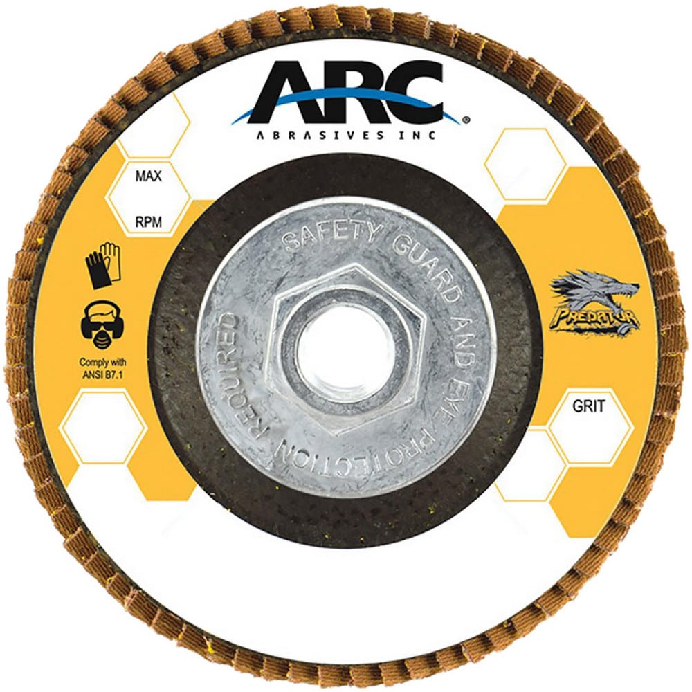 Flap Disc:  7" Dia, 5/8-11" Hole, 36 Grit, Ceramic Alumina, Type 27