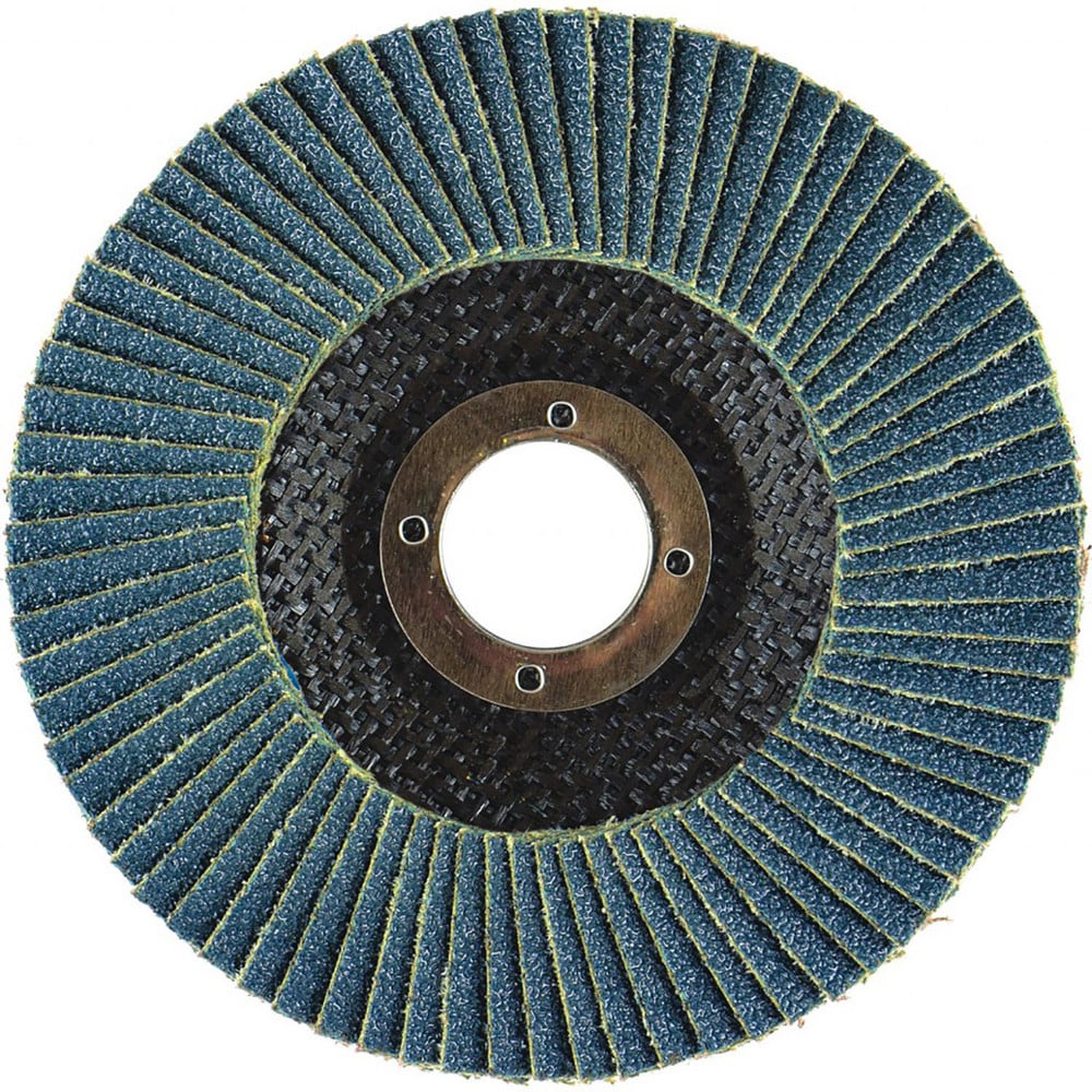 Flap Disc:  4.5" Dia, 7/8" Hole, 36 Grit, Zirconia Alumina, Type 29