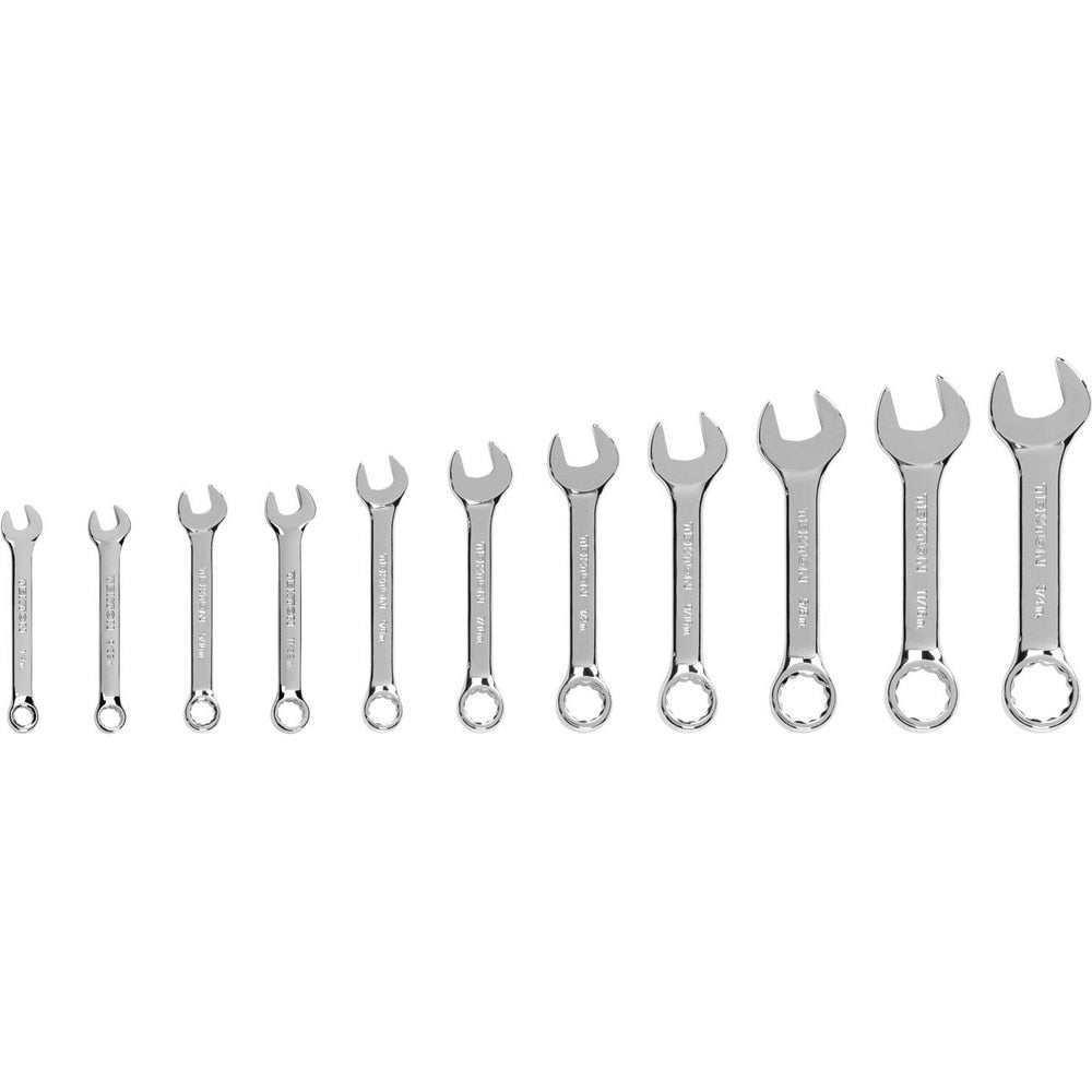 Stubby Combination Wrench Set: 11 Pc, Inch