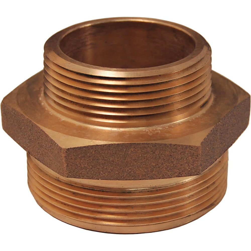 Brass & Chrome Pipe Fittings; Fitting Type: Double Male Hex Nipple; Fitting Size: 2-1/2 x 2-1/2; End Connections: MNPT x MNST; Material Grade: 360; Connection Type: Threaded; Pressure Rating (psi): 175; Fitting Shape: Straight; Thread Standard: NPT, NST