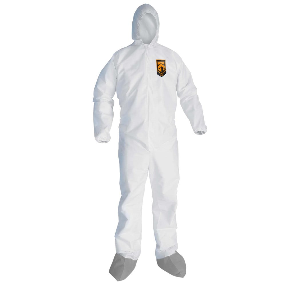 Disposable Coveralls: Liquid & Particle Protection Protection, Size Medium, Microporous Film, Zipper Closure