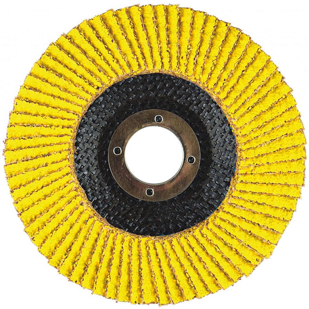 Flap Disc:  4" Dia, 5/8" Hole, 60 Grit, Ceramic Alumina, Type 29