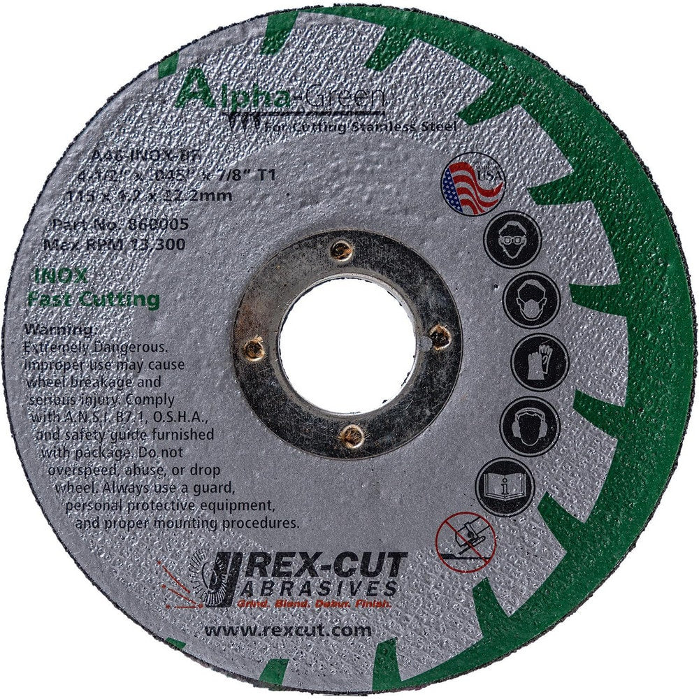 Cutoff Wheel: Type 1, 4-1/2" Dia, Aluminum Oxide