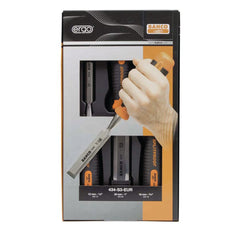 Chisel Sets; Set Type: Wood Chisel Set; Body Material: Steel; Handle Material: Polypropylene, High-Impact Polypropylene; Container Type: Case; Chisel Size: No; Tethered: No; Insulated: No; Tether Style: Not Tether Capable