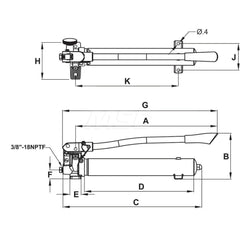 Manual Hydraulic Pumps; Number Of Stages: 1; Piston Diameter (Decimal Inch): 0.79; Port Size: 3/8  NPTF; Maximum Handle Effort: 100; 1st Stage Pressure Rating: 200; 2nd Stage Pressure Rating: 10000; Orientation: Horizontal; Stroke Length: 20