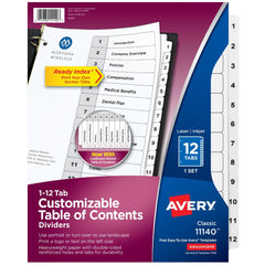 11 x 8 1/2" 1 to 12" Label, 8 Tabs, 3-Hole Punched, Preprinted Divider