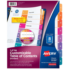 11 x 8 1/2" 1 to 8" Label, 12 Tabs, 3-Hole Punched, Preprinted Divider