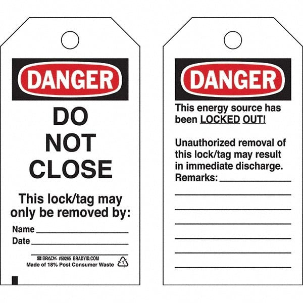 Lockout Tag: 5-3/4" High, 3" Wide, Polyester, "DANGER"