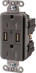 USB Receptacles; Usb Connection Style: Standard; Number of USB Ports: 2; Number of Receptacles: 2; Number Of Usb Ports: 2; Number Of Receptacles: 2; Charging Power: 5 A; Amperage: 15 A; Voltage: 125.00; NEMA Configuration: 5-15R; Color: Gray; Wiring Metho