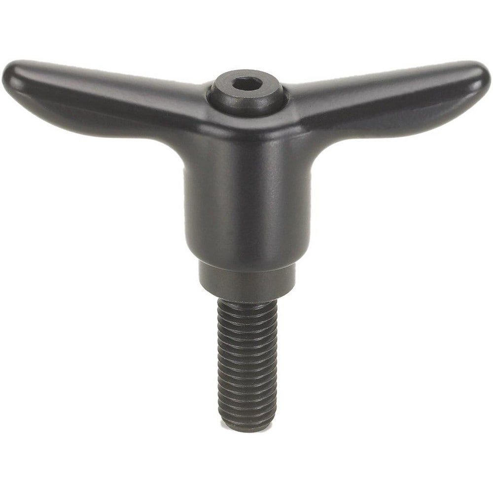 Adjustable Clamping Handle: T-Handle, 5/16-18 Thread, Fiberglass-Reinforced Nylon Handle, 0.6300" Hub Dia, Black