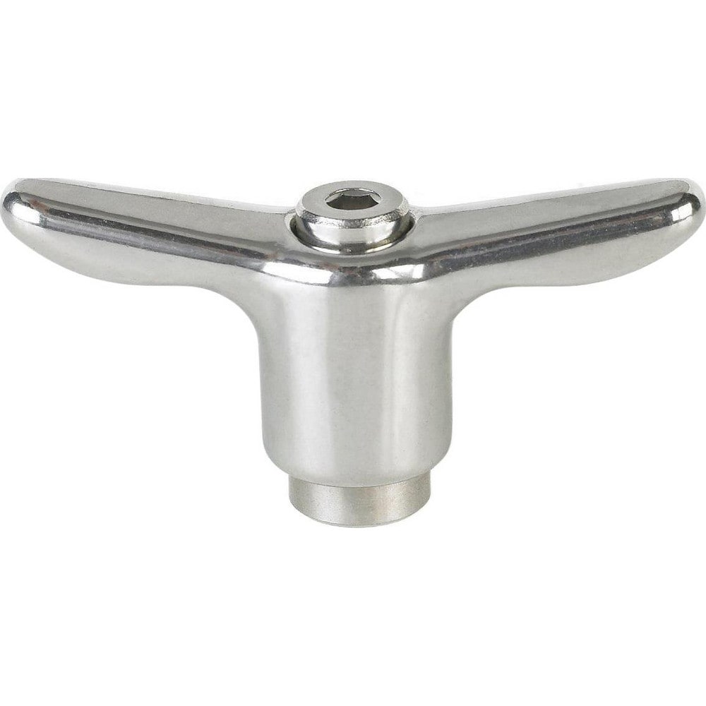 Adjustable Clamping Handle: T-Handle, M6x1 Thread, Stainless Steel Handle, 10.00 mm Hub Dia, Silver