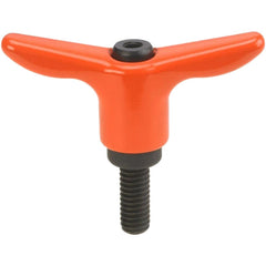 Adjustable Clamping Handle: T-Handle, 5/16-18 Thread, Die Cast Zinc Handle, 0.6300" Hub Dia, Orange