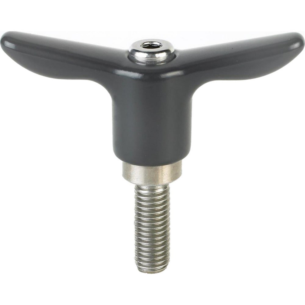 Adjustable Clamping Handle: T-Handle, M12x1.75 Thread, Stainless Steel Handle, 19.00 mm Hub Dia, Black