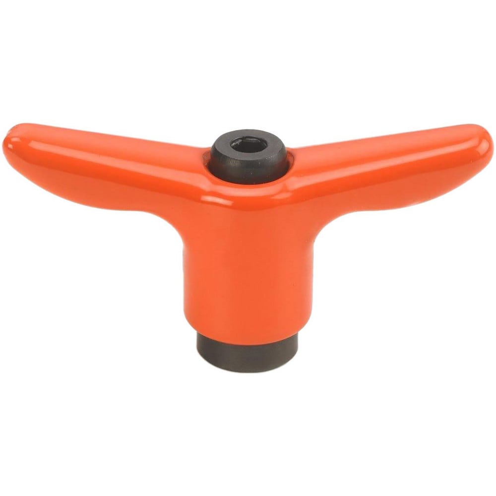 Adjustable Clamping Handle: T-Handle, 3/8-16 Thread, Die Cast Zinc Handle, 0.7500" Hub Dia, Orange