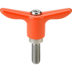 Adjustable Clamping Handle: T-Handle, 1/4-20 Thread, Stainless Steel Handle, 0.3900" Hub Dia, Orange