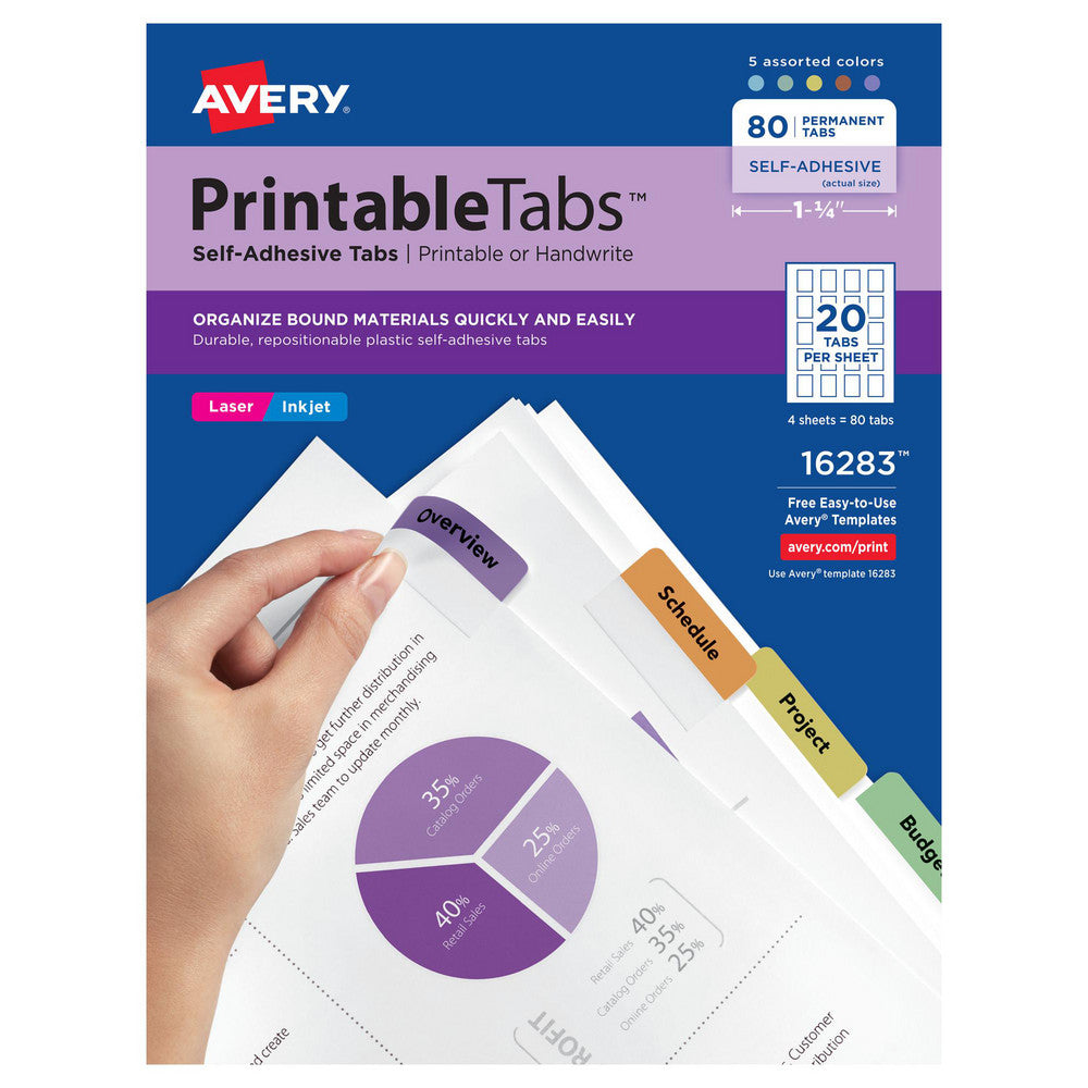 1 3/4 x 1" 80 Tabs, Unpunched, Self-Adhesive File Folder Tabs