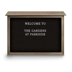 Enclosed Letter Board: 52" Wide, 40" High, Recycled Plastics, Weathered Wood