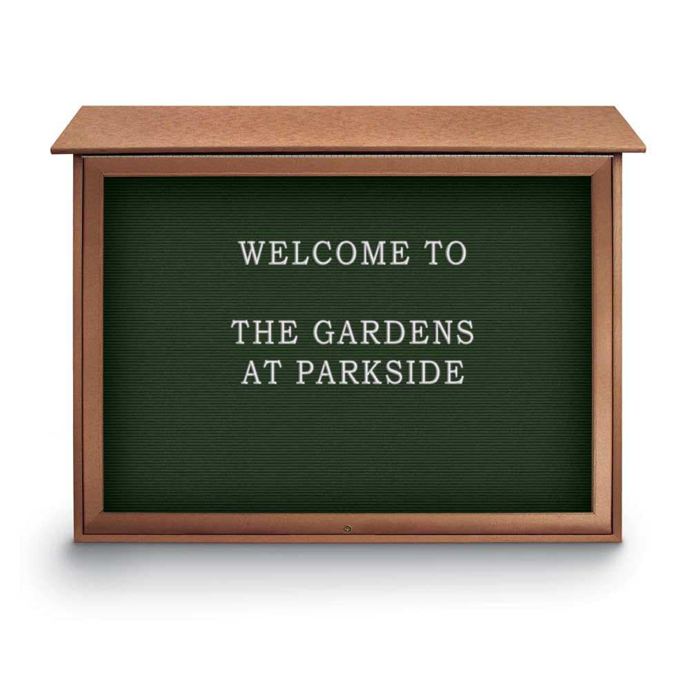 Enclosed Letter Board: 45" Wide, 36" High, Recycled Plastics, Cedar