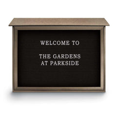 Enclosed Letter Board: 45" Wide, 36" High, Recycled Plastics, Weathered Wood