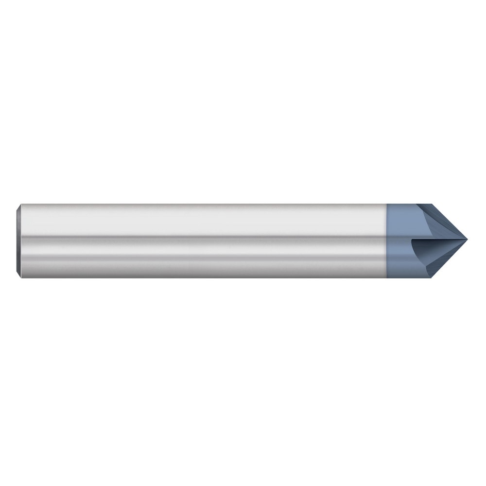 Chamfer Mill: 1/4" Dia, 1/4" Shank Dia, 30.00 deg, 4 Flute, Solid Carbide, Single End