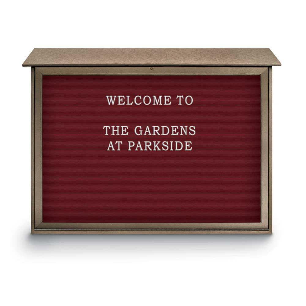 Enclosed Letter Board: 52" Wide, 40" High, Recycled Plastics, Weathered Wood