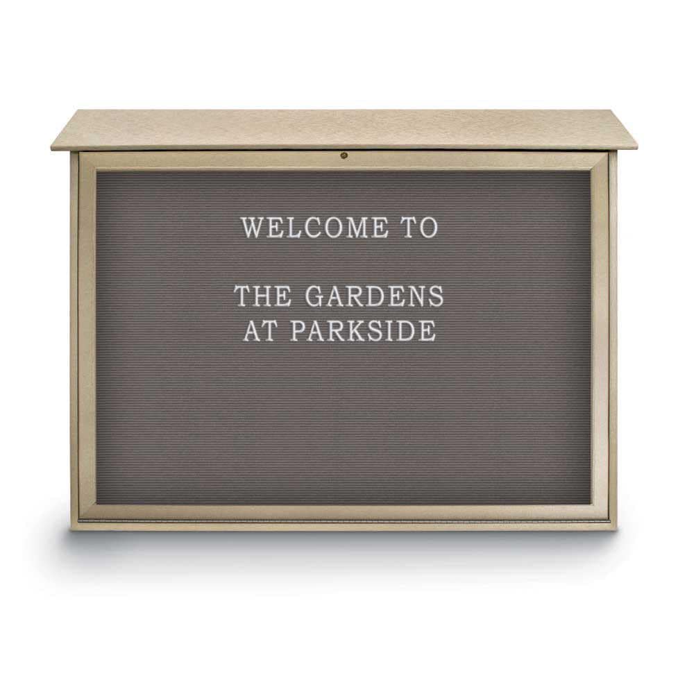 Enclosed Letter Board: 52" Wide, 40" High, Recycled Plastics, Cedar