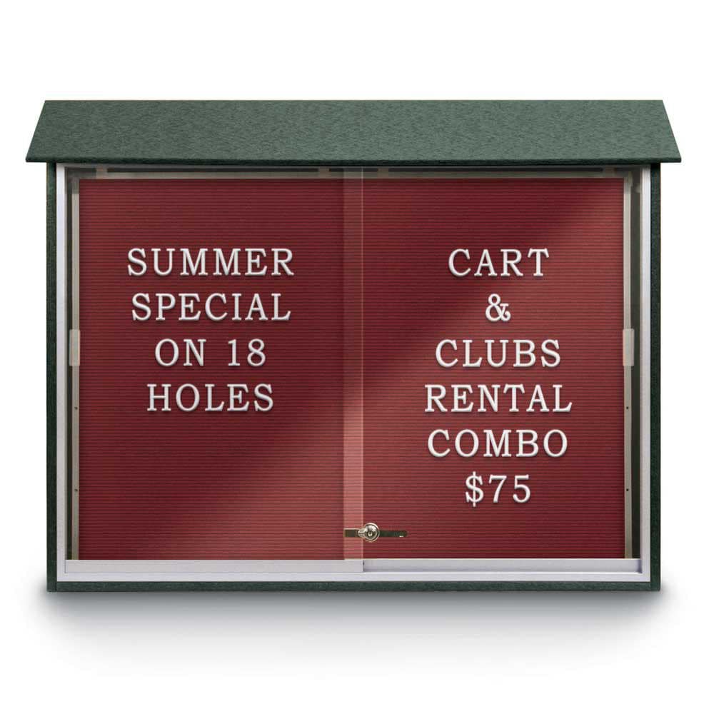 Enclosed Letter Board: 45" Wide, 36" High, Recycled Plastics, Woodland Green