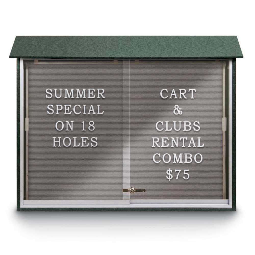 Enclosed Letter Board: 45" Wide, 36" High, Recycled Plastics, Woodland Green