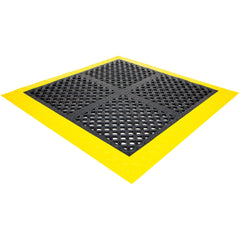 Anti-Fatigue Modular Anti-Fatigue Mat: Wet Environment, 44.0000" Long, 44.0000" Wide, 1" Thick, Beveled & Interlocking Edge, Black & Yellow