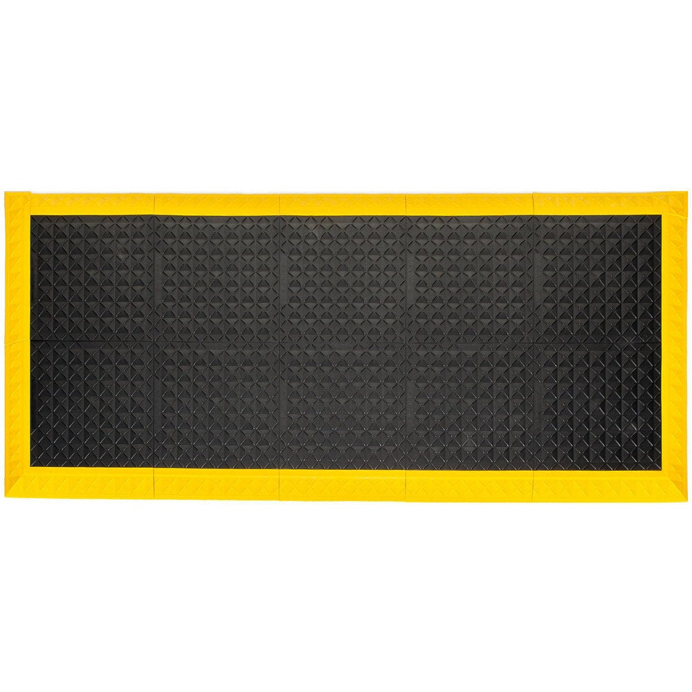 Anti-Fatigue Modular Anti-Fatigue Mat: Dry Environment, 44.0000" Long, 98.0000" Wide, 1" Thick, Beveled & Interlocking Edge, Black & Yellow