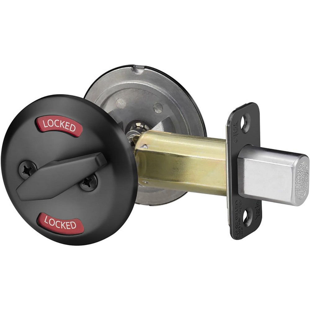 Deadbolts; Deadbolt Type: Deadbolt; Lock Type: Indicator; Key Type: Non Keyed; Mount Type: Surface; Material: Brass; Minimum Door Thickness: 1.75 in; Maximum Door Thickness: 2.125; Finish: Black Suede Powder