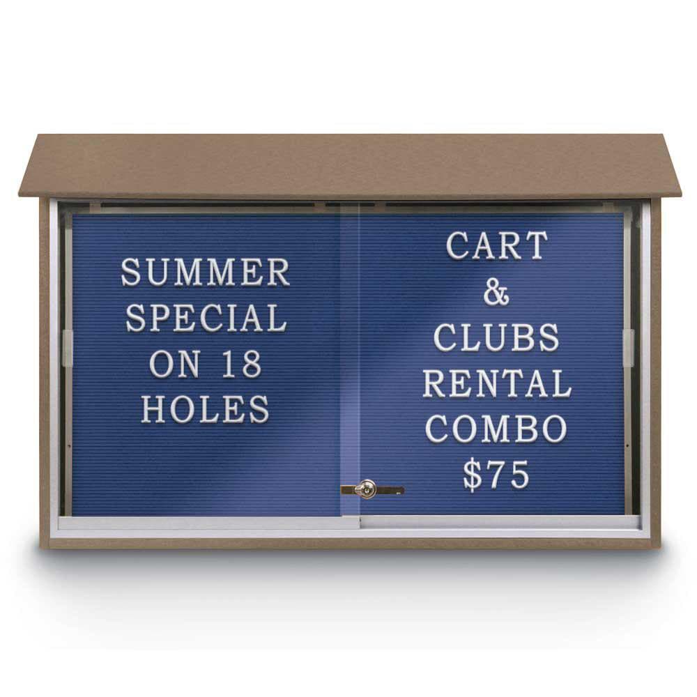 Enclosed Letter Board: 45" Wide, 30" High, Recycled Plastics, Weathered Wood