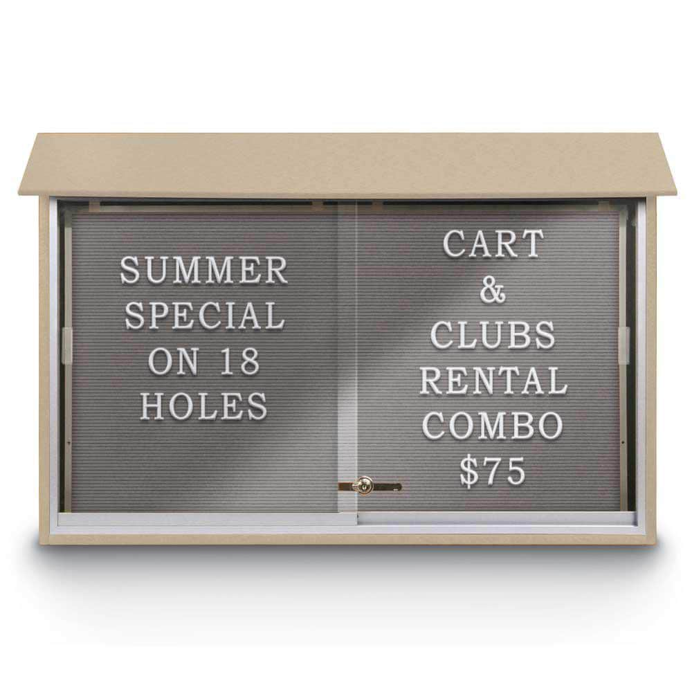 Enclosed Letter Board: 45" Wide, 30" High, Recycled Plastics, Sand