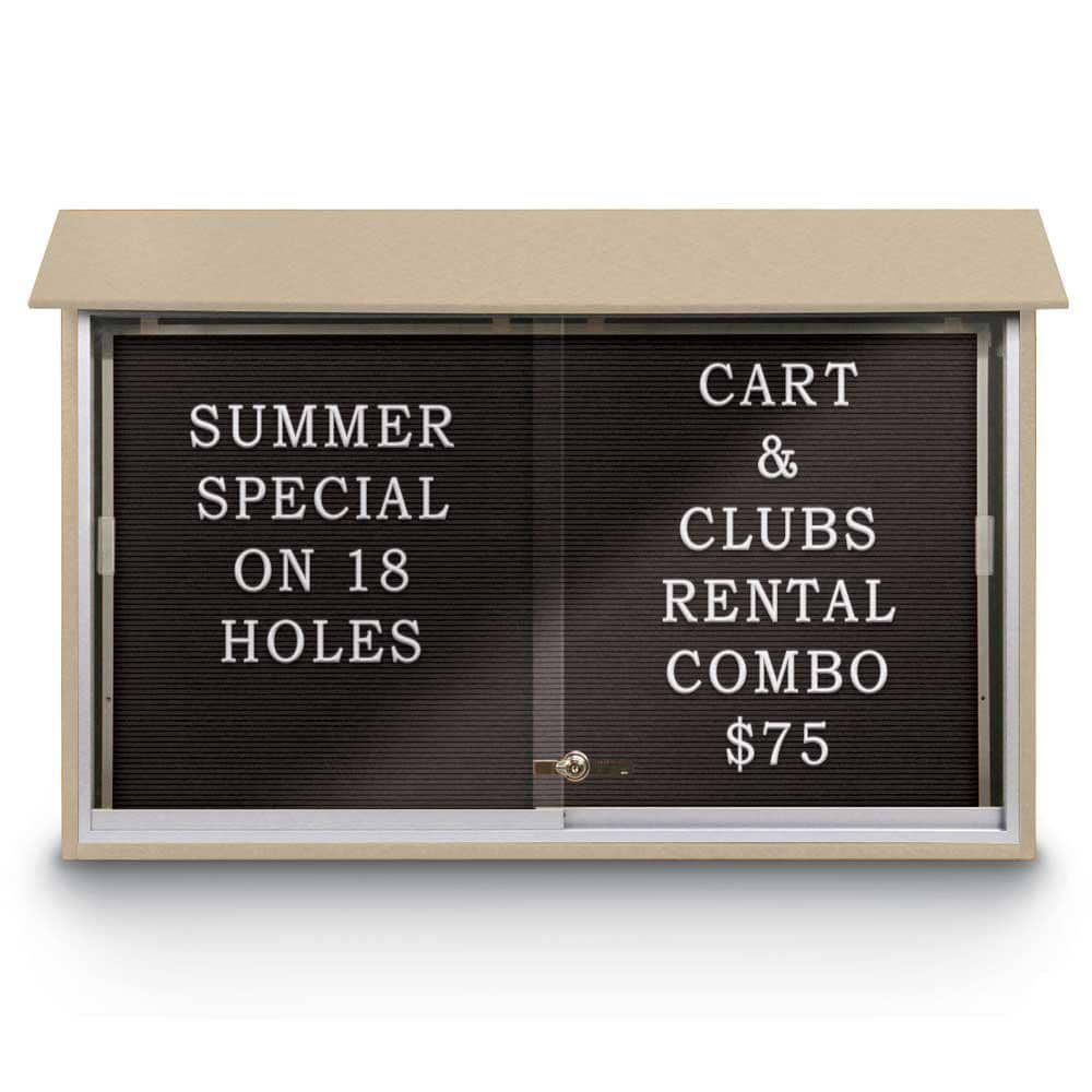 Enclosed Letter Board: 45" Wide, 30" High, Recylyed Plastics, Cedar