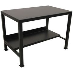 Welded Work Table: 48" Wide, 34" High, Powder Coated, Steel Top, Steel Base, Black