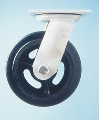 Swivel Top Plate Caster: Polyolefin, 6" Wheel Dia, 2" Wheel Width, 650 lb Capacity, 7-1/2" OAH