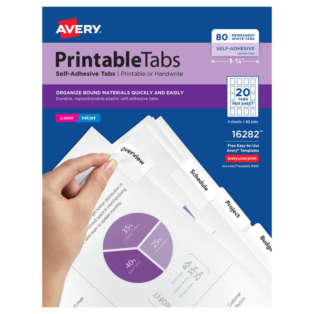 1 3/4 x 1" 80 Tabs, Unpunched, Self-Adhesive File Folder Tabs