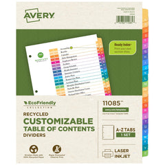 11 x 8 1/2" A to Z Label, 26 Tabs, 3-Hole Punched, Preprinted Tab Dividers