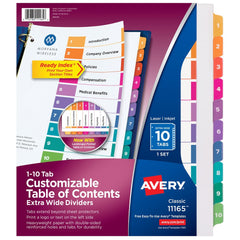 11 x 9 1/2" 1 to 10" Label, 10 Tabs, 3-Hole Punched, Preprinted Tab Dividers