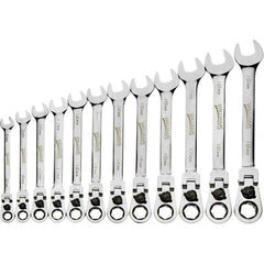 Flex Head Reversible Combination Wrench Set: 12 Pc, Metric