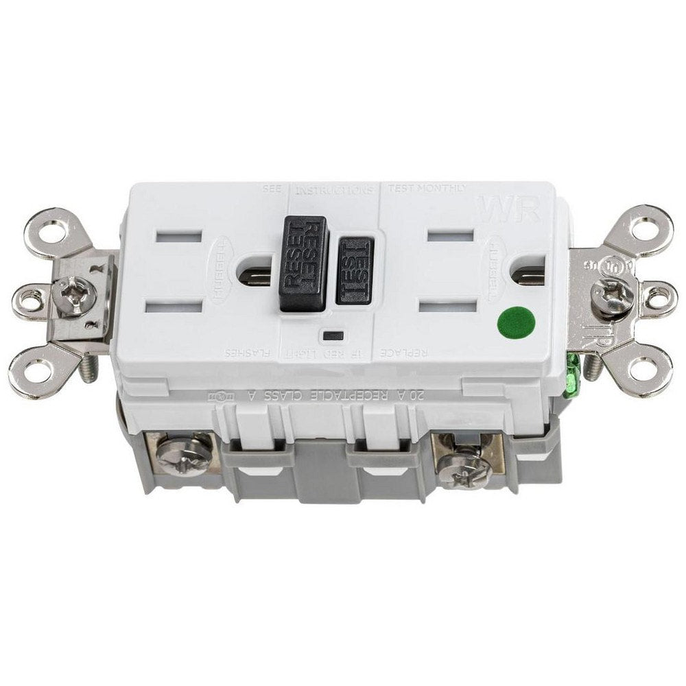 GFCI Receptacles; Grade: Industrial, Hospital; Receptacle Type: Duplex; NEMA Configuration: 5-15R; Reset Type: Manual; Body Material: PC/PBT; Color: White