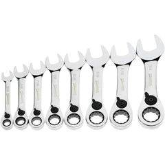 Stubby Reversible Combination Wrench Set: 8 Pc, Inch