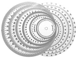 Graduated Dial Rules; Diameter (Inch): 8; Reading Direction: Counter Clockwise; Graduation (Degrees): 1.00; Hole Diameter (Inch): 11/32; Color: White