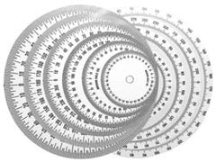 Graduated Dial Rules; Diameter (Inch): 3; Reading Direction: Counter Clockwise; Graduation (Degrees): 1.00; Hole Diameter (Inch): 11/32; Color: White